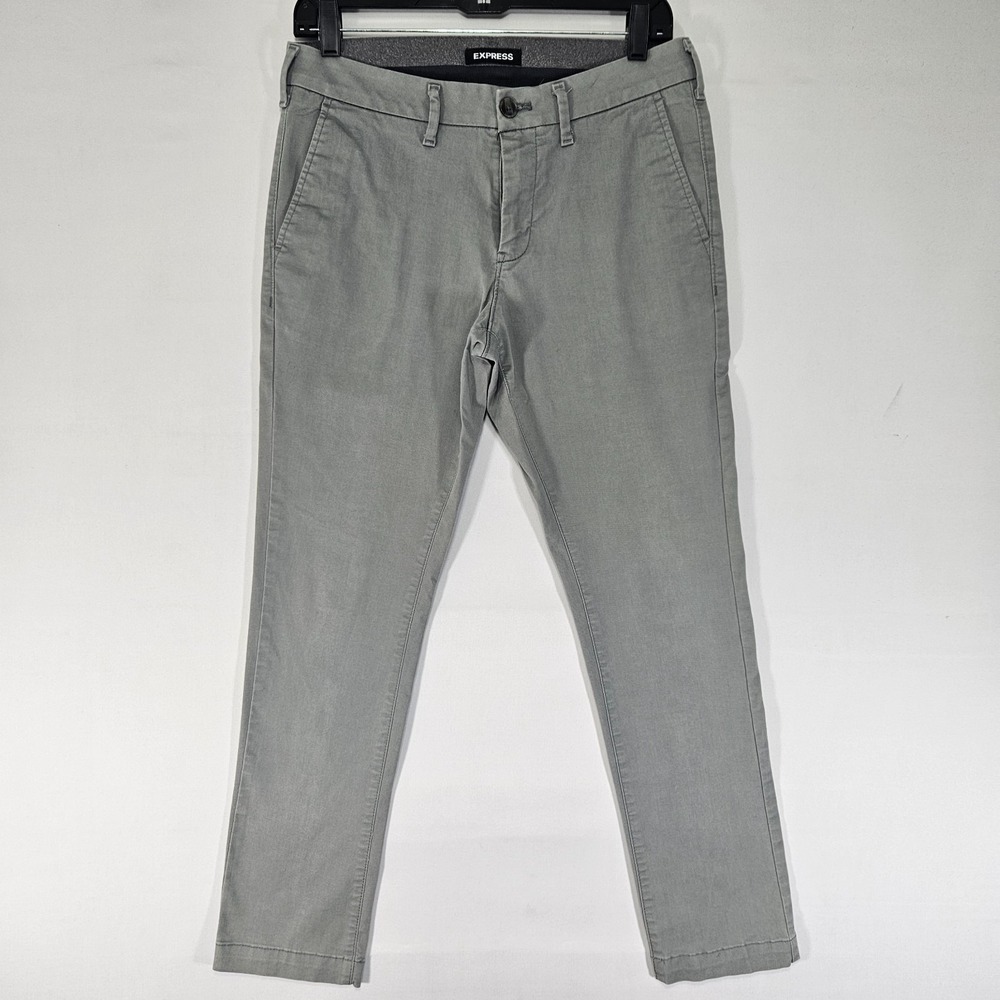 Express‎ Men's Chino Pants Gray Flat Front cotton SKINNY Size 29x30